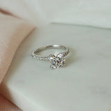 Lab Grown Angelina-White Gold-Round Brilliant Cut Four Claw Set Diamond Engagement Ring with Diamond Set Band