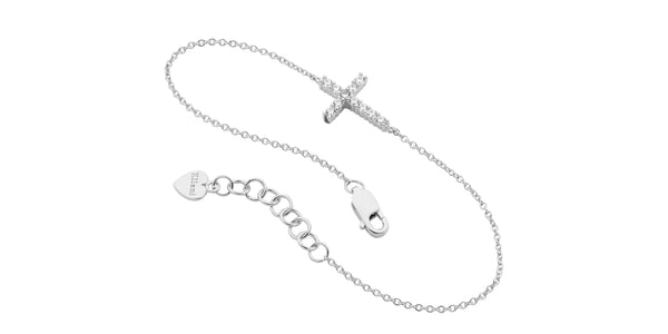 Sterling Silver Cubic Zirconia Small Cross Bracelet