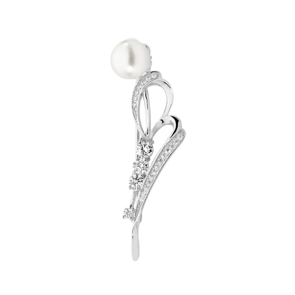 Sterling Silver Cubic Zirconia & Freshwater Pearl Brooch