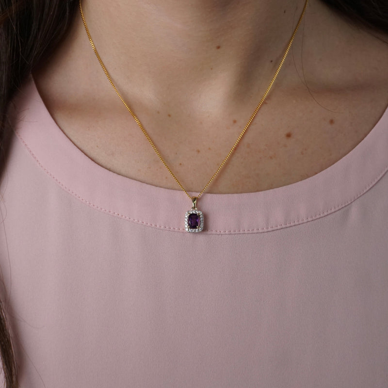 Amethyst and Diamond Halo Pendant