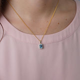 Blue Topaz & Diamond Halo Pendant