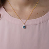 Blue Topaz & Diamond Halo Pendant