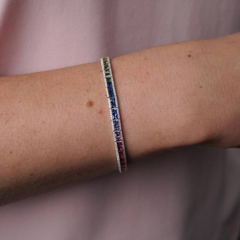 Platinum Multi Coloured Sapphire & Diamond Bracelet