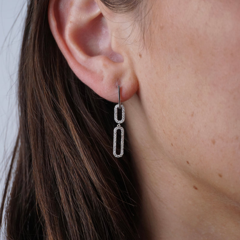 18ct White Gold Paper Clip Diamond Drop Earrings