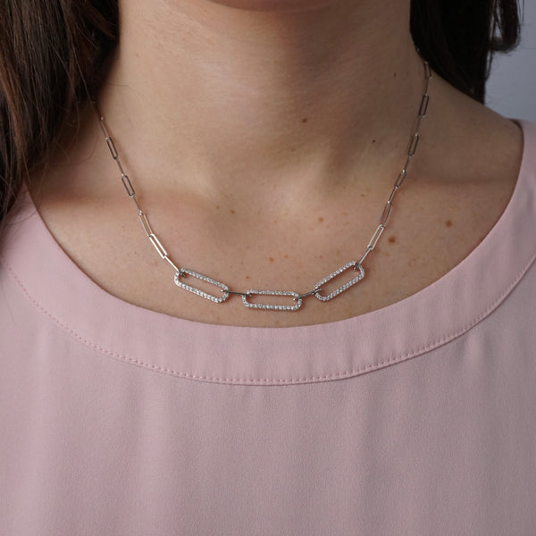 18ct White Gold Paper Clip Diamond Necklace