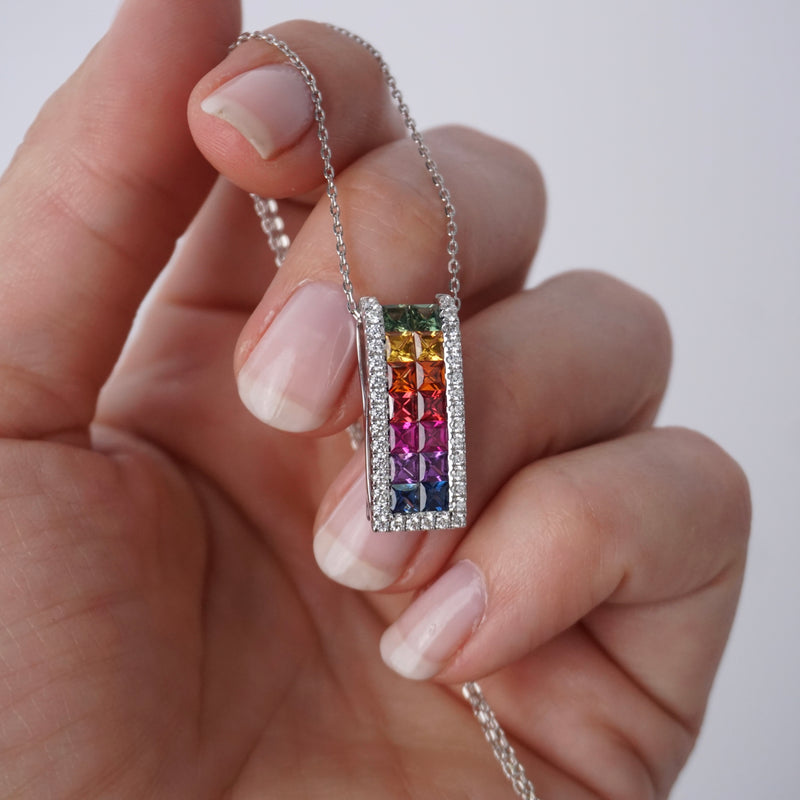 Multi-Coloured Sapphire & Diamond Pendant