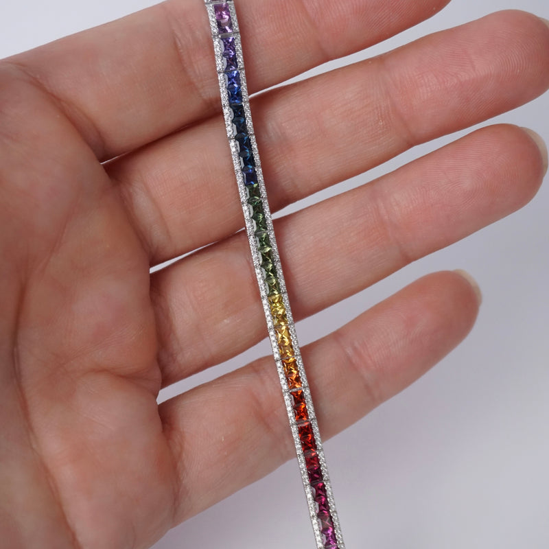 Platinum Multi Coloured Sapphire & Diamond Bracelet