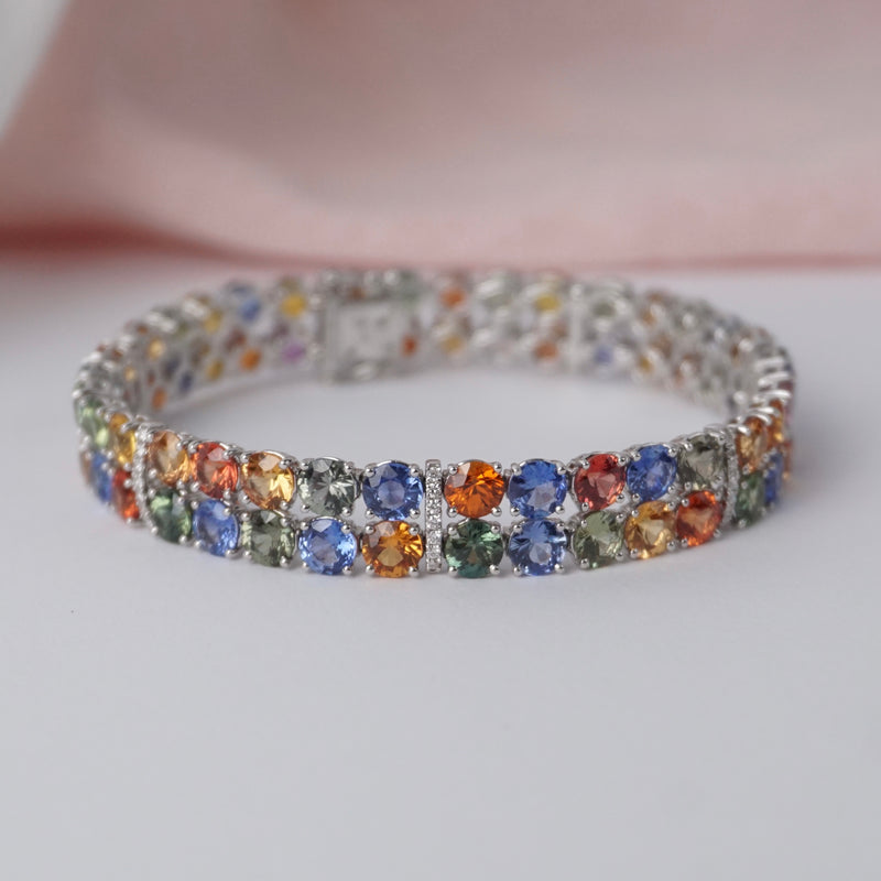 Multi-Stone Multi-Coloured Sapphire Double Row Bracelet