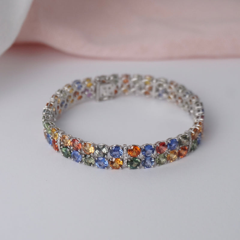 Multi-Stone Multi-Coloured Sapphire Double Row Bracelet