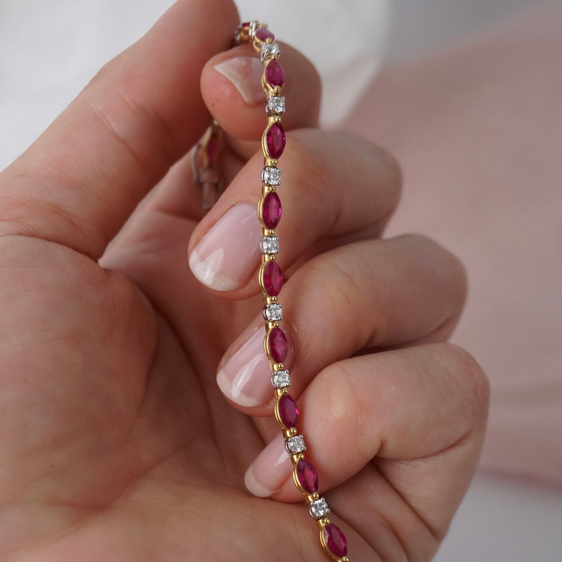 Marquise Ruby & Round Brilliant Cut Diamond Bracelet