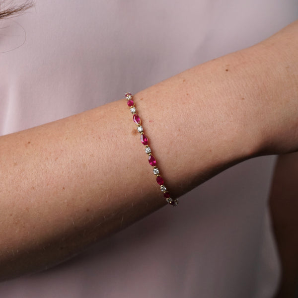 Marquise Ruby & Round Brilliant Cut Diamond Bracelet
