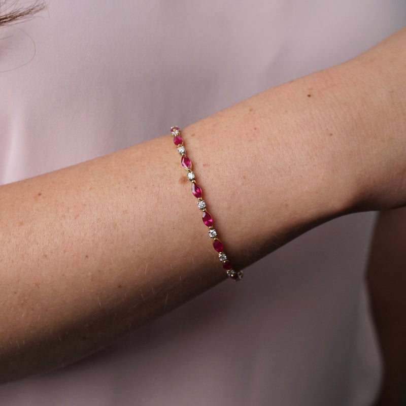 Marquise Ruby & Round Brilliant Cut Diamond Bracelet