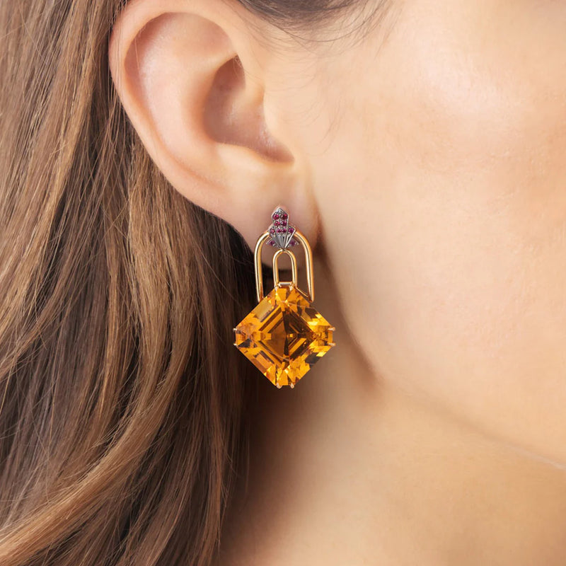 Citrine, Diamond and Ruby Drop earrings