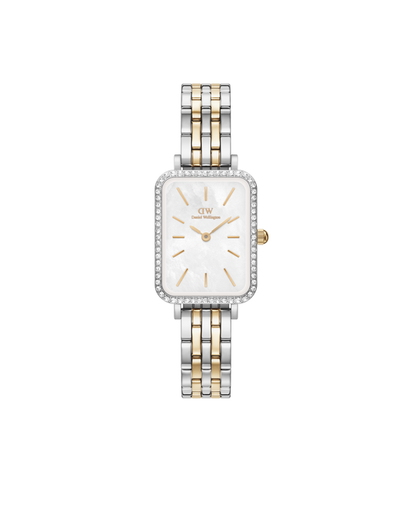 Daniel Wellington Quadro 20x26 Bezel 5-Link White Mother of Pearl Two-Tone Gold & Silver Watch