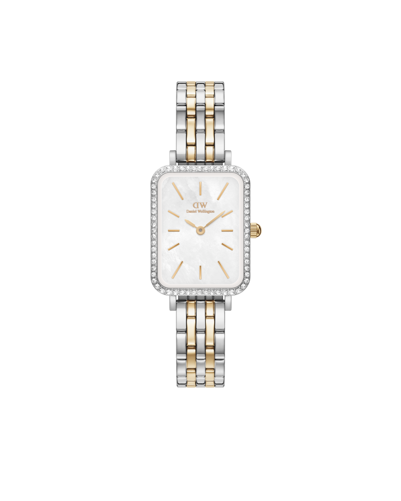 Daniel Wellington Quadro 20x26 Bezel 5-Link White Mother of Pearl Two-Tone Gold & Silver Watch