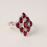 18ct White Gold Multi Stone Dress Ring with Natural Rubies & Diamonds
