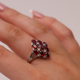 18ct White Gold Multi Stone Dress Ring with Natural Rubies & Diamonds