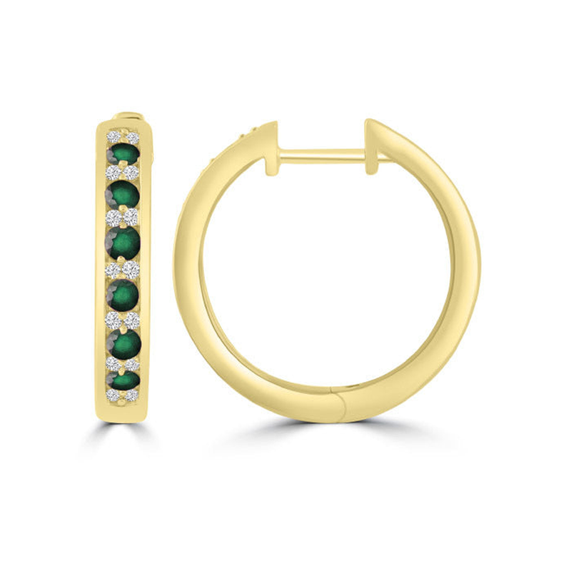 Emerald & Diamond Huggie Hoop Earrings