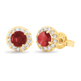 Natural Ruby & Diamond Halo Stud Earrings