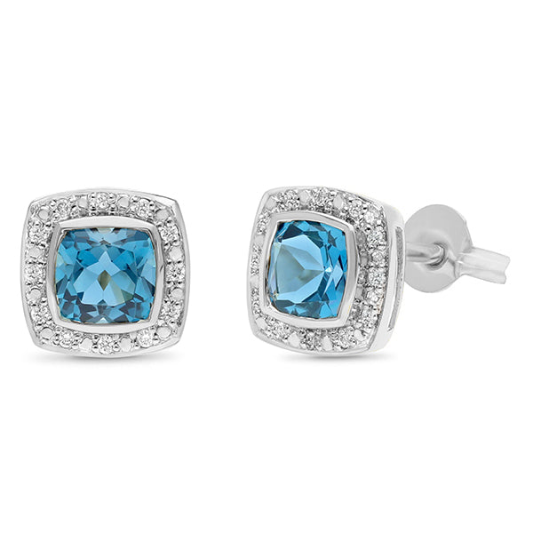 London Blue Topaz & Diamond Halo Stud Earrings