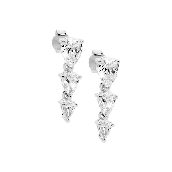 Sterling Silver 3 Pear White Cubic Zirconia Drop Earrings