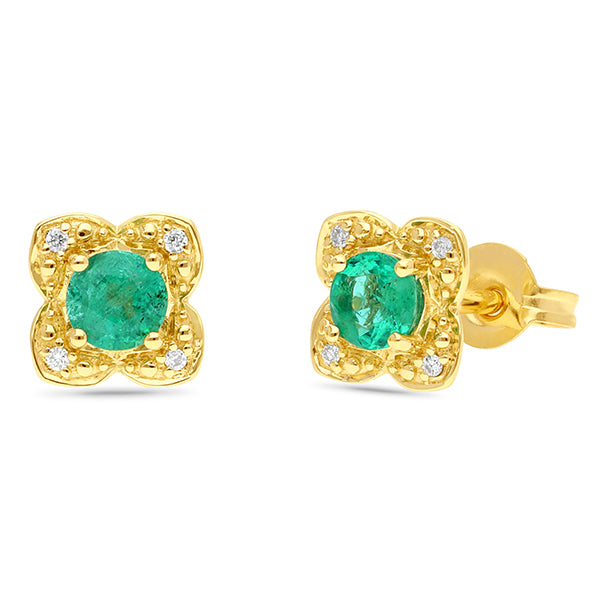 Emerald & Diamond Fancy Halo Stud Earrings