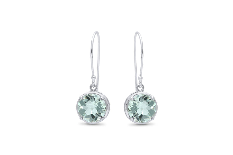 White Gold Green Amethyst Shepherd Hook Earrings