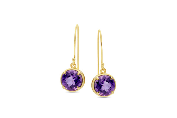 Yellow Gold Amethyst Shepherd Hook Earrings