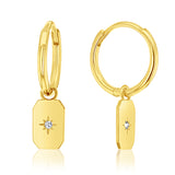 Huggie Earrings with Sliding Rectangle Cubic Zirconia Drop
