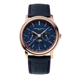 Frederique Constant Classic Index Business Timer Gents Rose Gold with Blue Dial Quartz Chronograph Watch with Blue Leather Strap