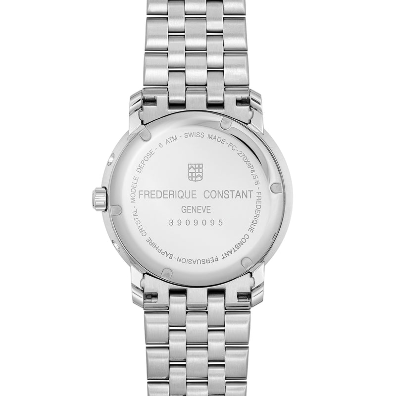 Frederique Constant Classic Index Business Timer Gents Quartz Movement Watch with Moon Phase and Stainless Steel Bracelet