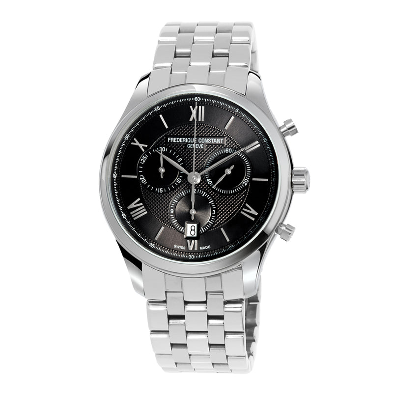 Frederique Constant Classic Gents Quartz Chronograph Watch with Date Window and Stainless Steel Bracelet