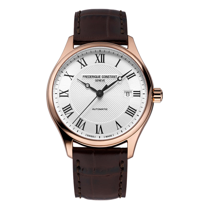 Frederique Constant Classic Gents Automatic Rose-Gold-Plated Watch with Brown Leather Strap