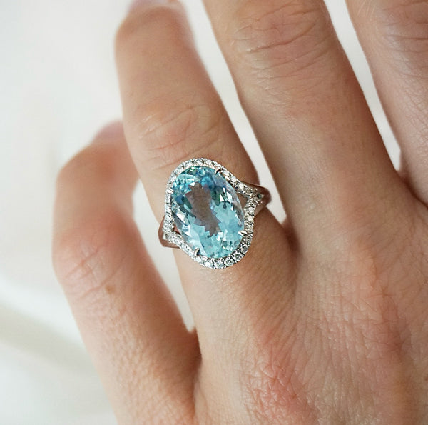 Oval Aquamarine and Diamond Ring