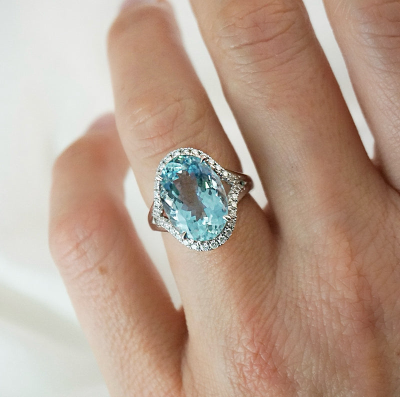 Oval Aquamarine and Diamond Ring