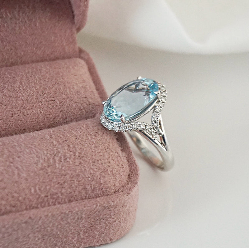 Oval Aquamarine and Diamond Ring