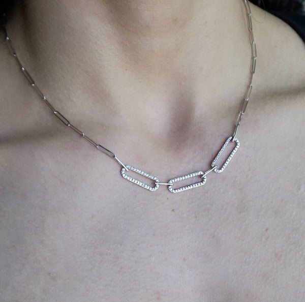 18ct White Gold Paper Clip Diamond Necklace