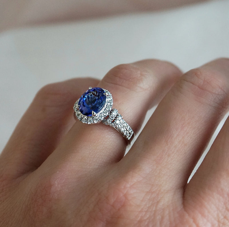 Tanzanite & Diamond Halo Double Row Ring