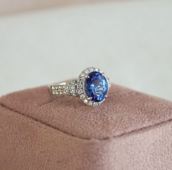 Tanzanite & Diamond Halo Double Row Ring