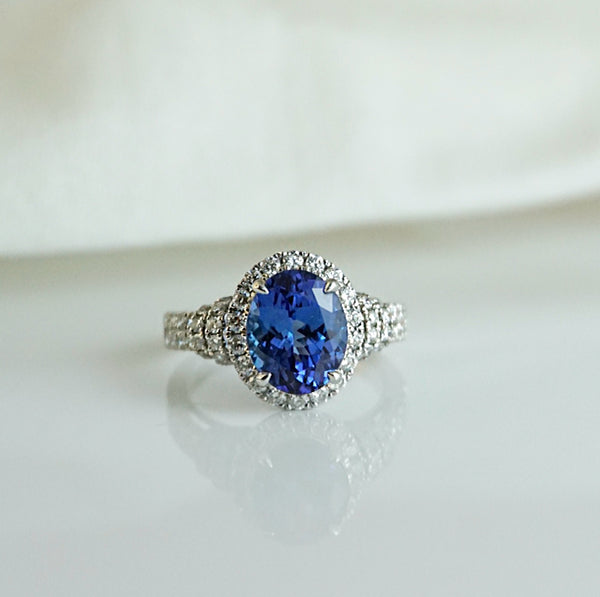 Tanzanite & Diamond Halo Double Row Ring