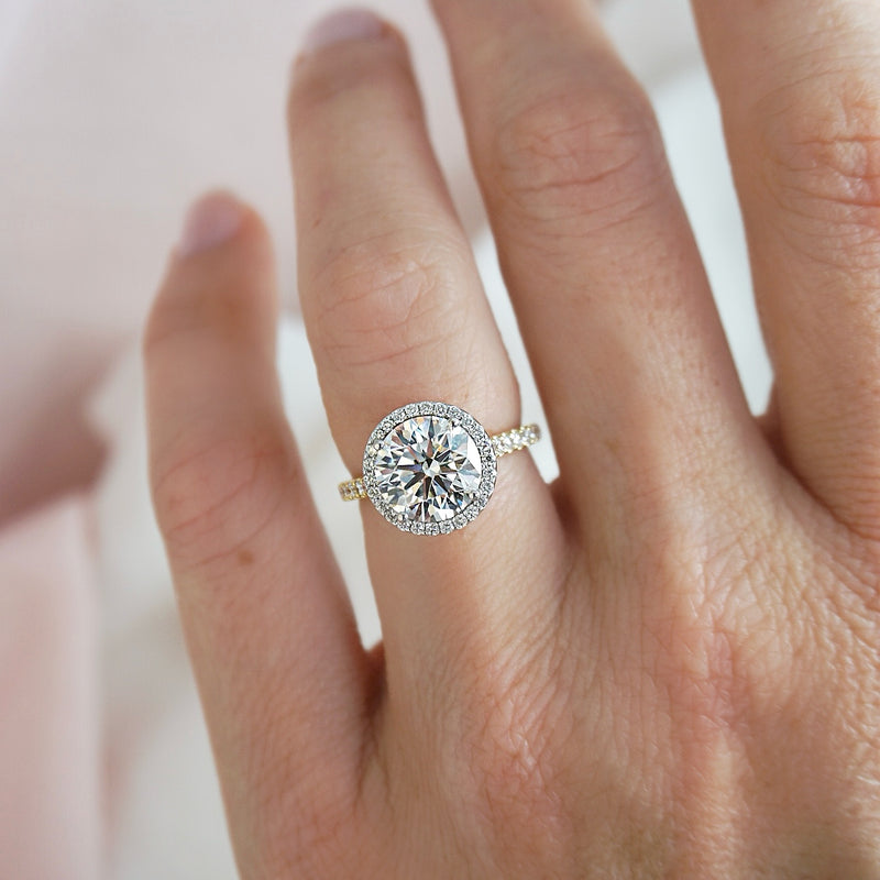 Laura-Yellow Gold-Round Brilliant Cut Diamond Halo Engagement Ring
