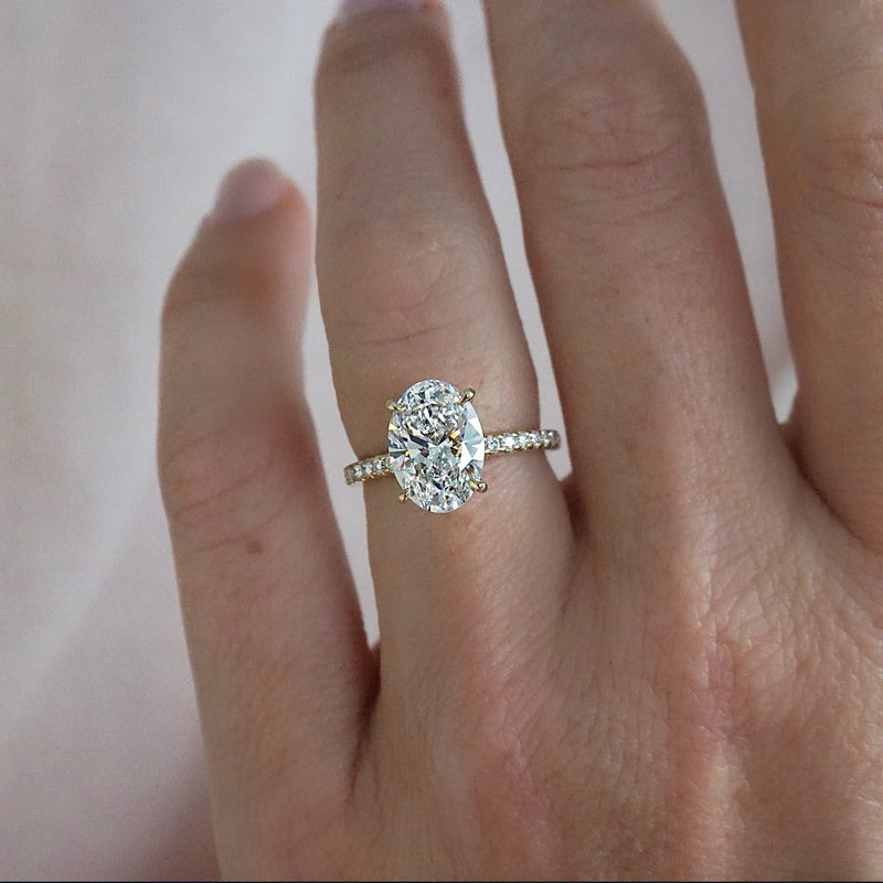 Harper - Oval Shape Diamond Engagement Ring with Diamond Set Band in Yellow Gold