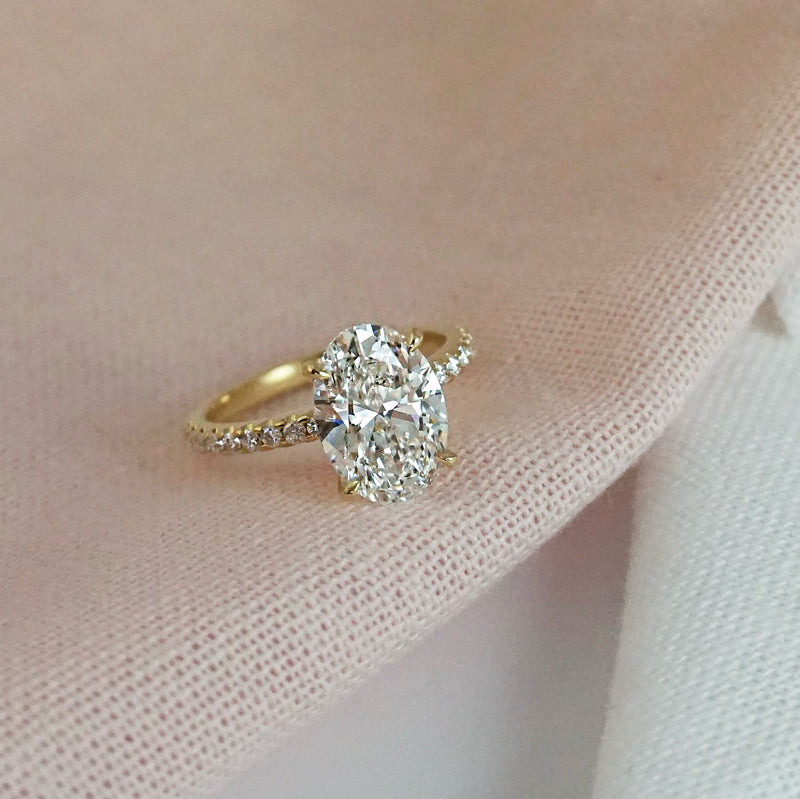Harper - Oval Shape Diamond Engagement Ring with Diamond Set Band in Yellow Gold