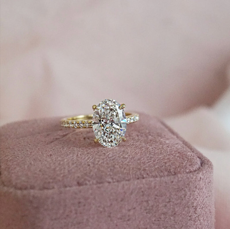 Harper - Oval Shape Diamond Engagement Ring with Diamond Set Band in Yellow Gold