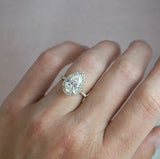 Madison-Pear Shape Diamond Halo Engagement Ring with Diamond Set Band in Yellow Gold