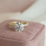 Angelina-Yellow Gold-Round Brilliant Cut Four Claw Set Diamond Engagement Ring with Diamond Set Band