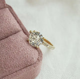 Angelina-Yellow Gold-Round Brilliant Cut Four Claw Set Diamond Engagement Ring with Diamond Set Band