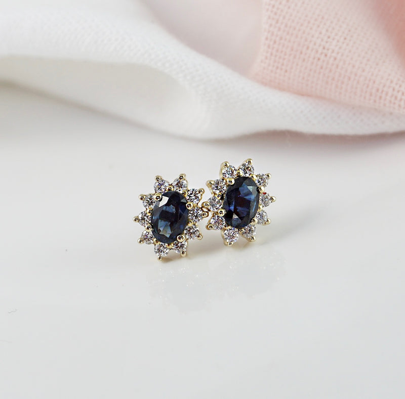 Sapphire & Diamond Halo Stud Earrings