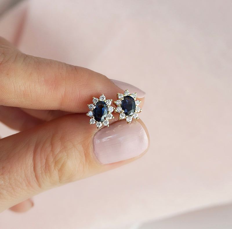 Sapphire & Diamond Halo Stud Earrings