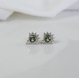 Mint Tourmaline & Diamond Semi Halo Stud Earrings